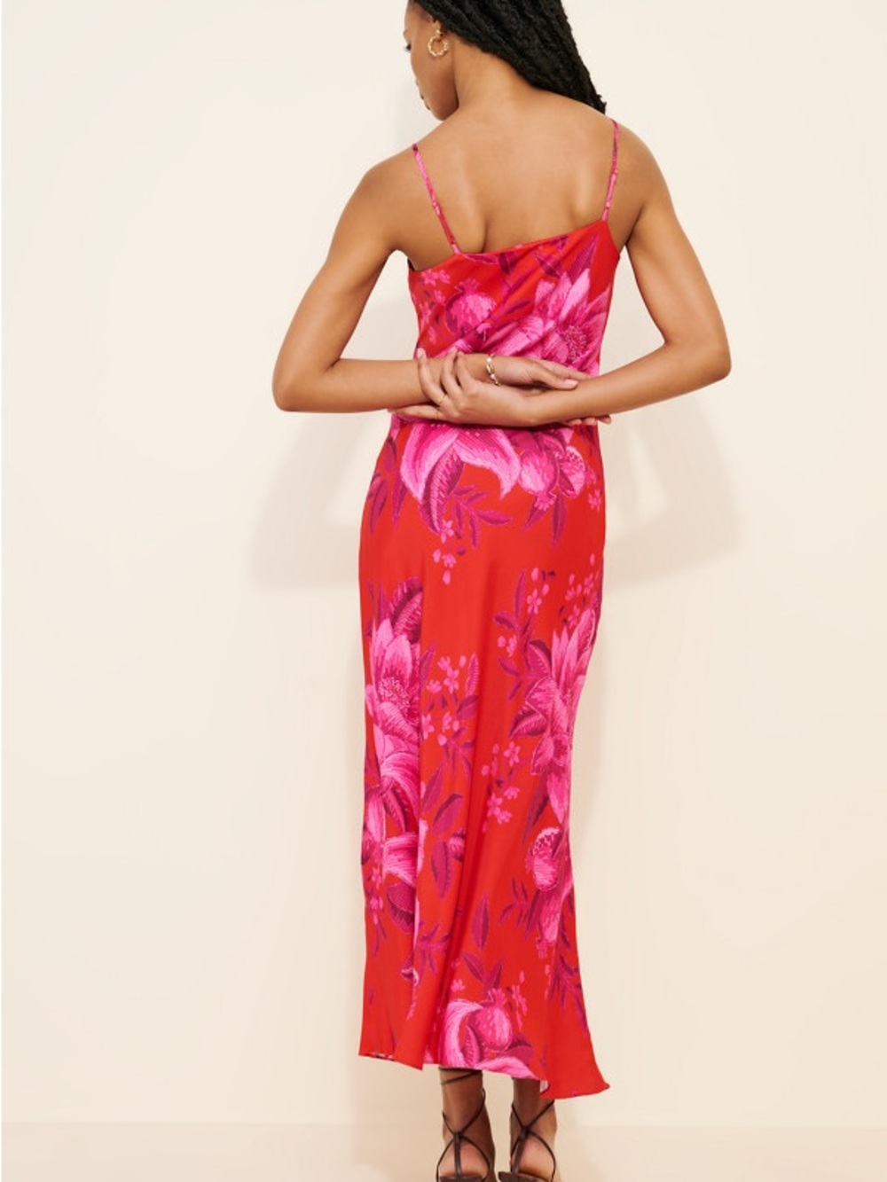 Farm Rio Red Floral Slip Maxi Dress with Pink Blooms - Picture 2 of 3